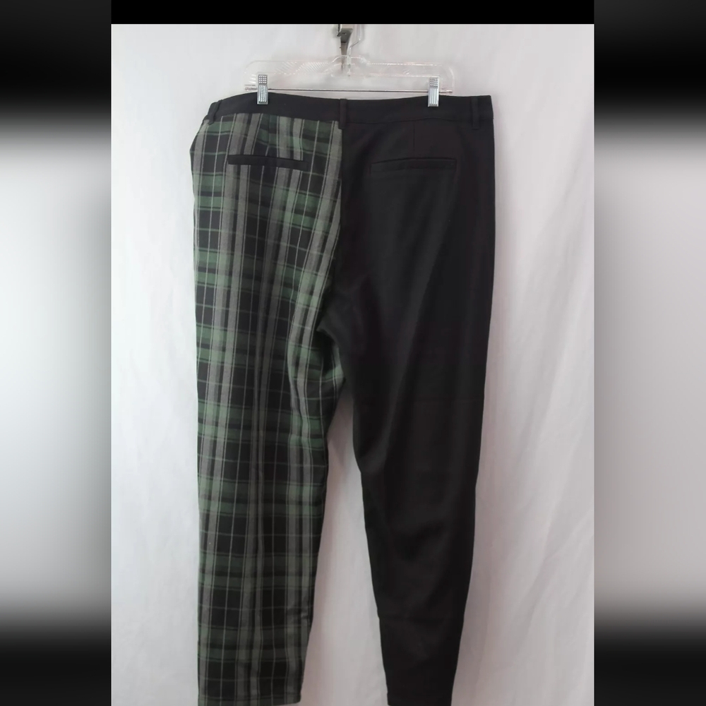 Disturbia Black and Green Plaid Two-Tone Trousers - Picture 2 of 5